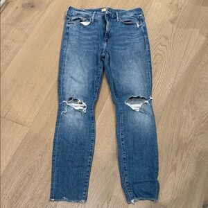 MOTHER Distressed Blue Skinny Jeans